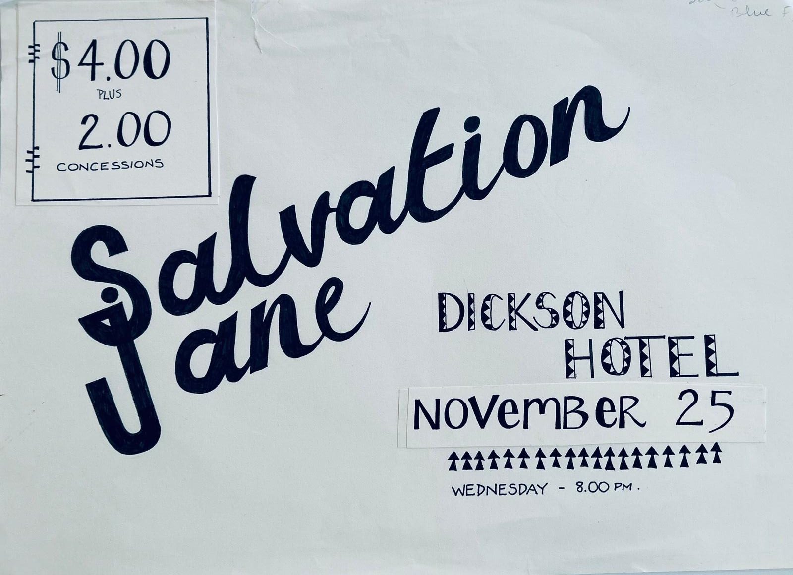 Poster for Salvation Jane at Dickson Hotel