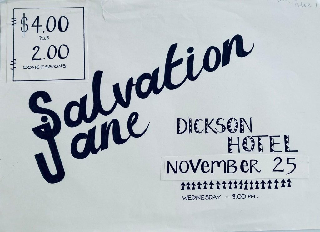 Poster for Salvation Jane at Dickson Hotel